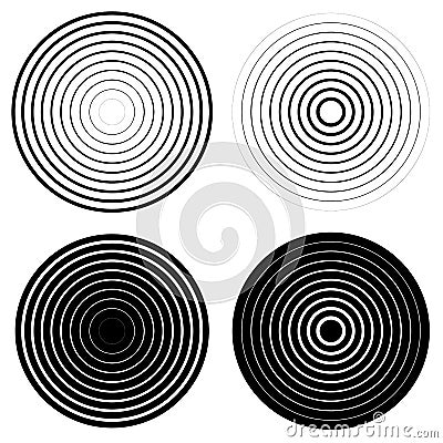 Set of 4 concentric circle elements. Ripple, radiating circles. Vector Illustration