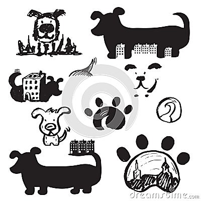 Set of concept hand drawn icons logo template with dogs . Vector Illustration