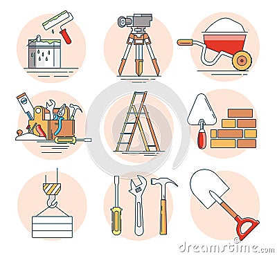 Set of concept line icons building tools Vector Illustration