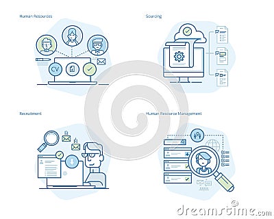 Set of concept line icons for human resources, recruitment, HR management, career Vector Illustration