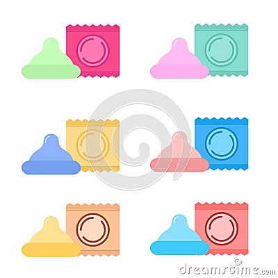 A set of condoms and packages. Vector illustration Vector Illustration