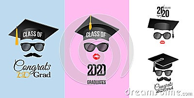 Set of congratulations graduates Class of 2020 badge. Typography logo design. Concept for print, shirt, overlay or stamp, seal, Vector Illustration