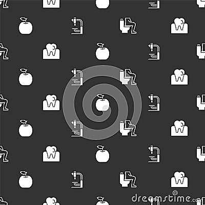Set Constipation, Tooth with caries, Apple and Microscope on seamless pattern. Vector Vector Illustration
