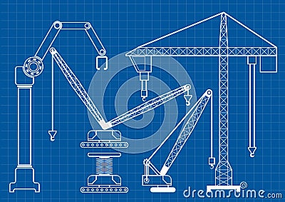 Set of construction machine crane blueprint outline vector illus Vector Illustration
