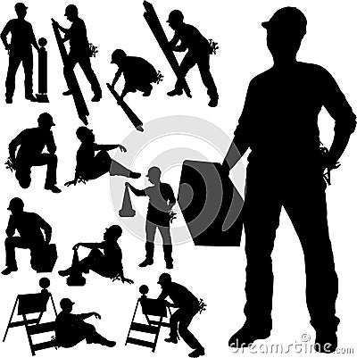 Set of construction and maintenance workers, craftsman, Handyman with tools Silhouettes Stock Photo