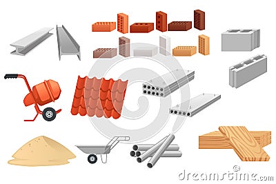 Set of construction materials for professional builders vector illustration isolated on white background Vector Illustration