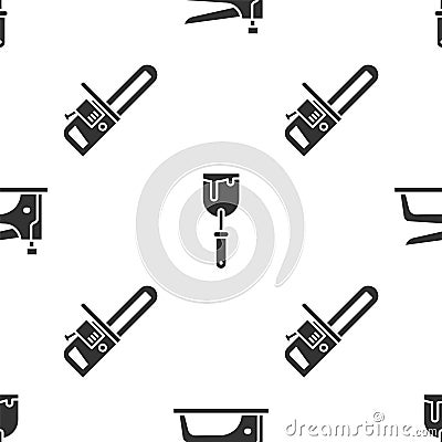 Set Construction stapler, Putty knife and Chainsaw on seamless pattern. Vector Vector Illustration
