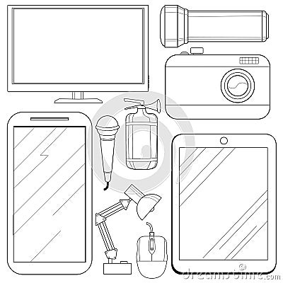 Set of consumer electronics Cartoon Illustration