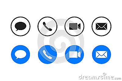 Set of contact or connection icon chat call video or mail icon. For mobile or web communication. Isolated vector buttons Stock Photo