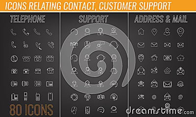 Set of contact, customer support, mail icon collection with lines Stock Photo