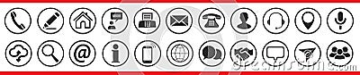 Set contact us icons, collection communication contact signs: home, call, info, fax, message, address, write, user, location Vector Illustration