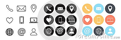 Set of contact us linear and colorful flat isolated icons. Web communication icons isolated. Flat simple vector icon. Mail phone Stock Photo