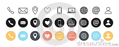 Set of contact us linear and colorful flat isolated icons. Web communication icons isolated. Flat simple vector icon. Mail phone Stock Photo