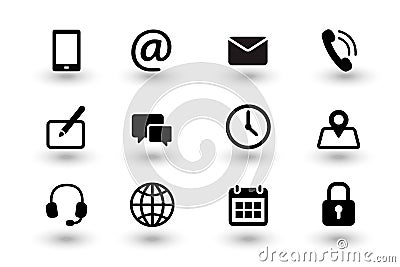 Set of contact us and web communacation icons. Simple flat black vector icons collection isolated on white background Vector Illustration