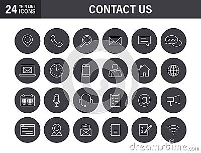 Set of Contact Us web icons in line style. Web and mobile icon. Chat, support, message, phone. Vector illustration Vector Illustration