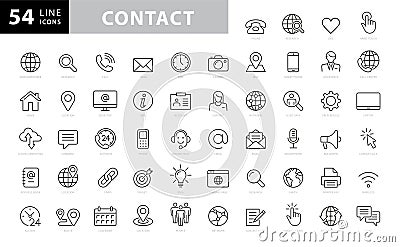 Set of 54 Contact Us web icons in line style. Vector Illustration
