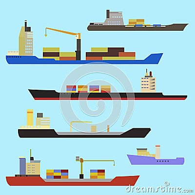 Set of container ship Vector Illustration