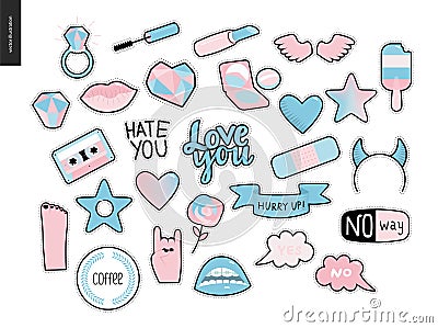 Set of contemporary girly patches elements Vector Illustration