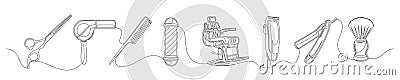 Set of continuous one line barber shop Vector Illustration