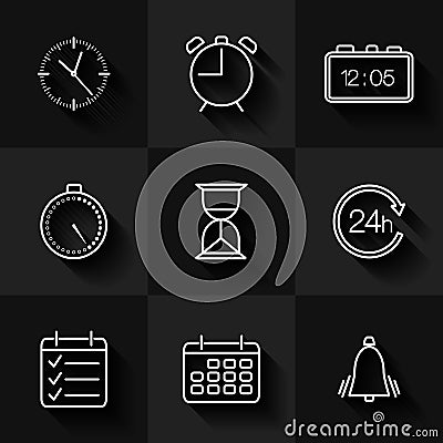 Set of contour date, time and calendar icons Vector Illustration