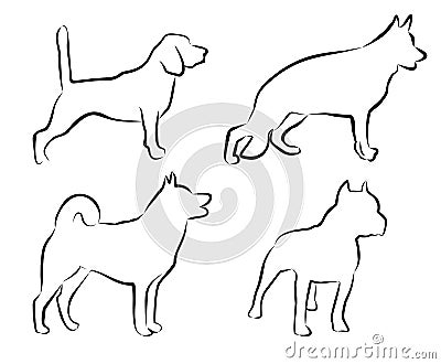 Set contour dogs. petshop, veterinar Vector Illustration