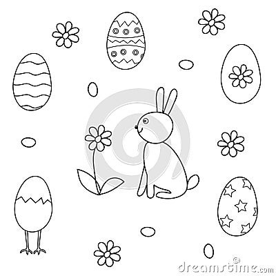 Set of contour Easter pictures. Vector Illustration