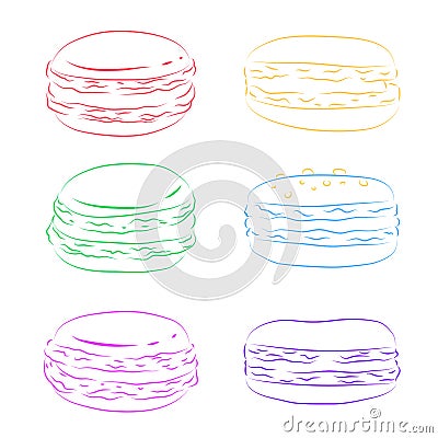 Set of contour multicolored macaroon. Vector Illustration