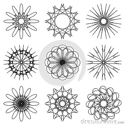 Set of contour spirographic symbols. vector illustration Vector Illustration