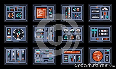 Set of control panel elements for the spaceship Vector Illustration