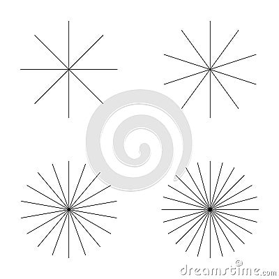 Set of converging radiating lines burst icon, geometric sunburst element, sun shape vector illustration Vector Illustration