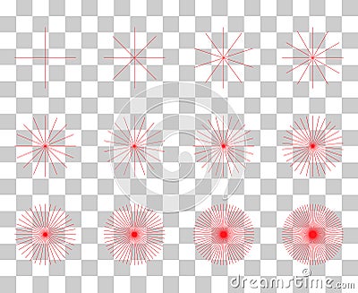 Set of converging radiating lines burst icon, geometric sunburst element, sun shape vector illustration Vector Illustration