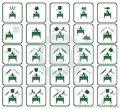 Set of coocing on brazier icons Vector Illustration