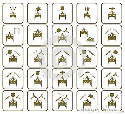 Set of coocing on brazier icons. Vector illustration Vector Illustration