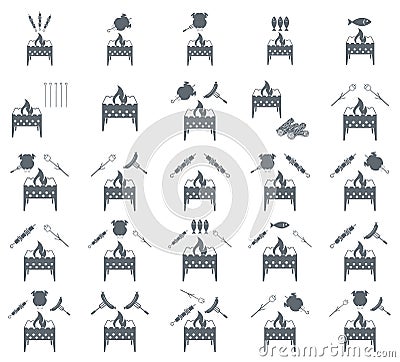 Set of coocing on brazier icons Vector Illustration