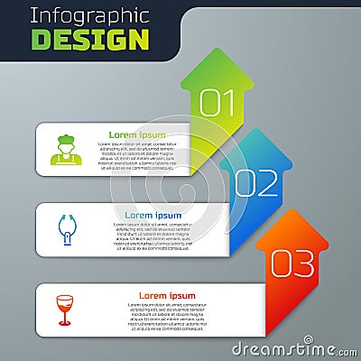 Set Cook, Meat tongs and Wine glass. Business infographic template. Vector Vector Illustration