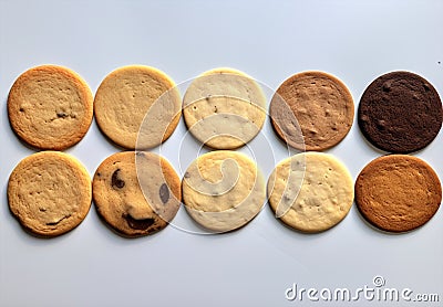 Set of cookies, different type of round biscuits top view Stock Photo