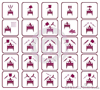 Set of cooking on brazier icons Vector Illustration