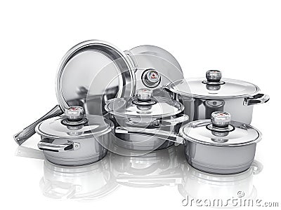 Set of cooking pots. Stock Photo