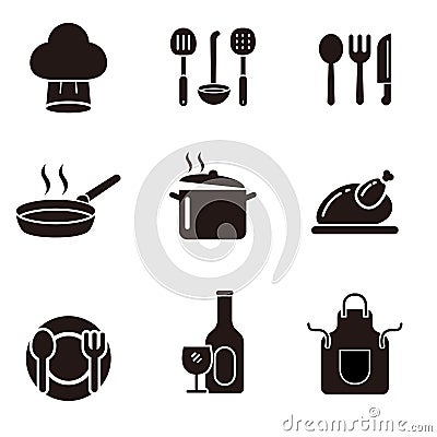 Set of cooking related black and white icon design Vector Illustration