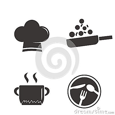 Set of cooking related illustration with simple black and white design Vector Illustration