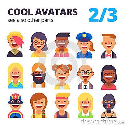 Set of cool avatars. 2 of 3. See also other parts. Vector Illustration