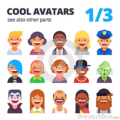 Set of cool flat avatars. Vector Illustration