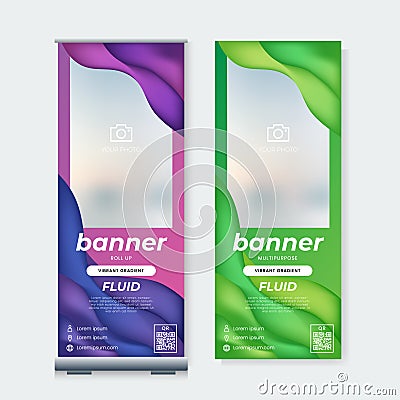 Set of roll up banner template design vector. Wavy fluid gradient abstract background Vector Illustration