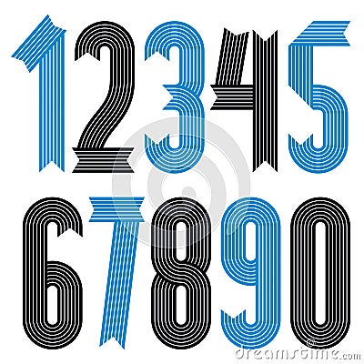 Set of cool stylish vector digits, modern numerals collection. Funky condensed bold numbers from 0 to 9 can be used in poster art Vector Illustration