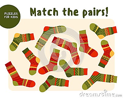 Set of cool warm striped socks. Kid mind game Vector Illustration