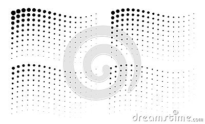 Set of corner wavy gradient halftone dots backgrounds. Horizontal halftone wave pattern. Flag. Logo element. Vector Vector Illustration