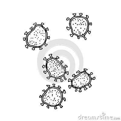 A set of coronavirus cells under a microscope, dangerous microorganisms Vector Illustration