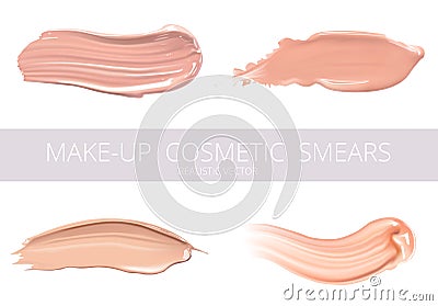 Set of cosmetic liquid foundation or caramel cream in different colour smudge smear strokes. Make up smears isolated on Vector Illustration