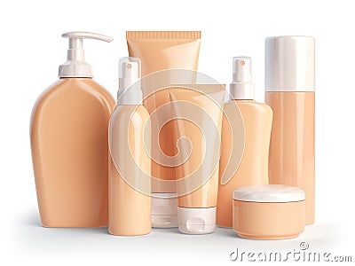 Set of cosmetic products. Cosmetic series of different daily Cartoon Illustration