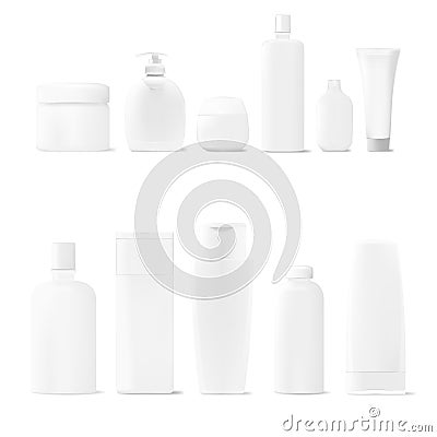 Set Of Cosmetic Products Package. Collection Of Cream, Soup, Foams, Shampoo Stock Photo